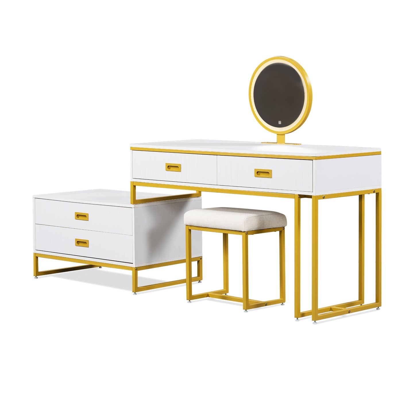 Modern Style Vanity Table  With Mirror and 3-Colors LED